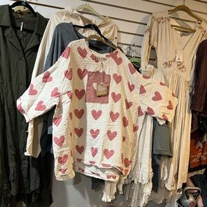 Magnolia Pearl Francis Quilted Heart Love Tunic Top Pullover Cotton Crush 1053